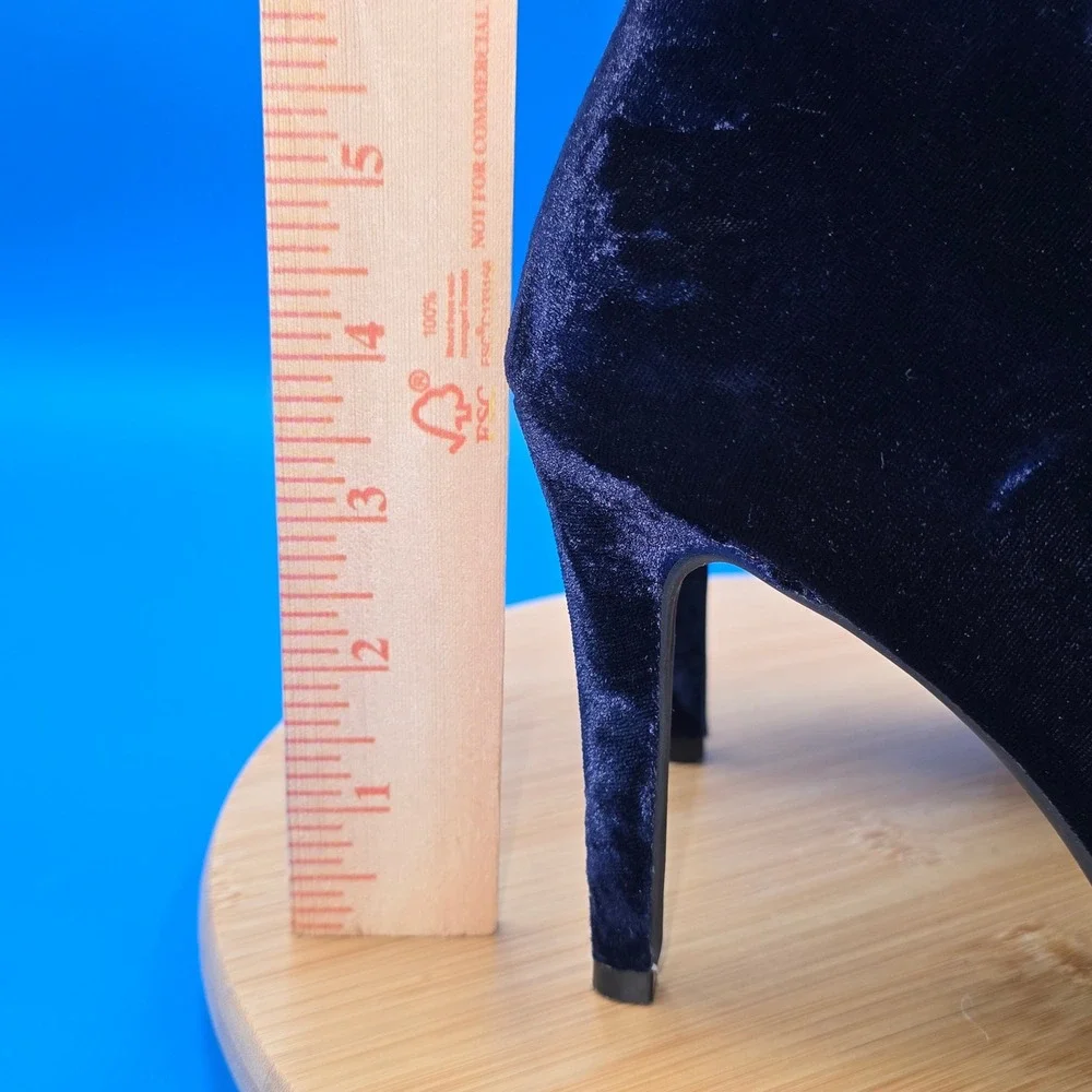 Enzo Angiolini Franses Navy Blue Velvet‎ Peep Toe Loop Stud Booties Heels 8.5